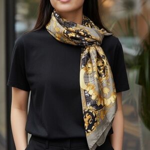 80s Express Silk Scarf Royal Lions Crest Hand Rolled 34” Square Baroque